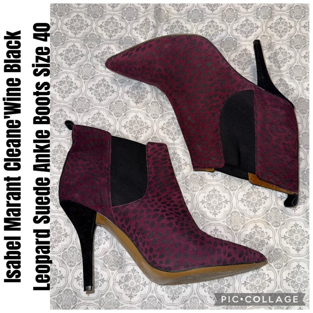 Isabel Marant Cleane'Wine Black Leopard Suede Ankle Boots Size 40
